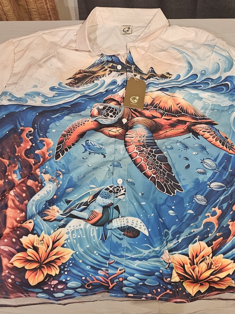 Hardaddy Men’s 3XL Sea Turtle Hawaiian Button-Up Shirt